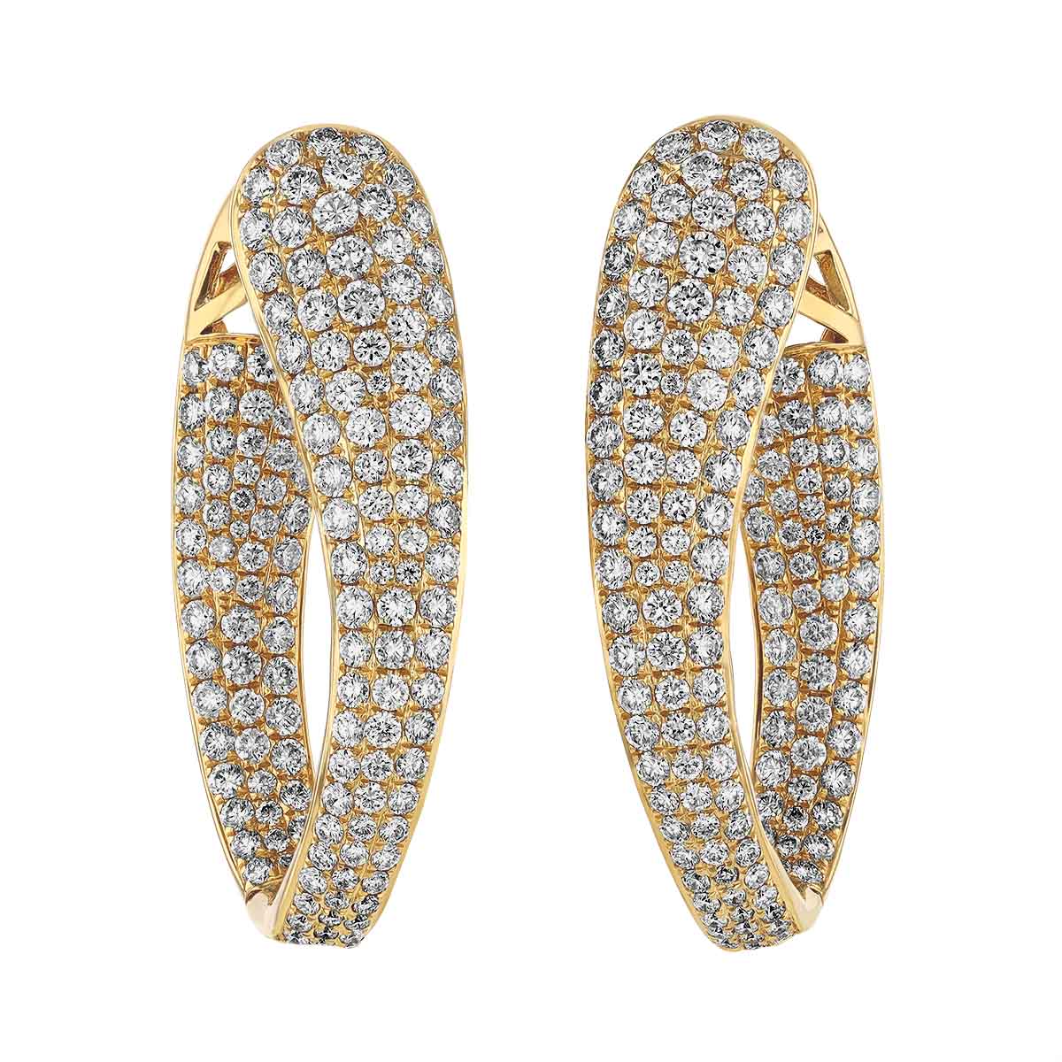 Diamond Pavé Inside Out Hoop Earrings in Yellow Gold, 4.00 cttw Borsheims